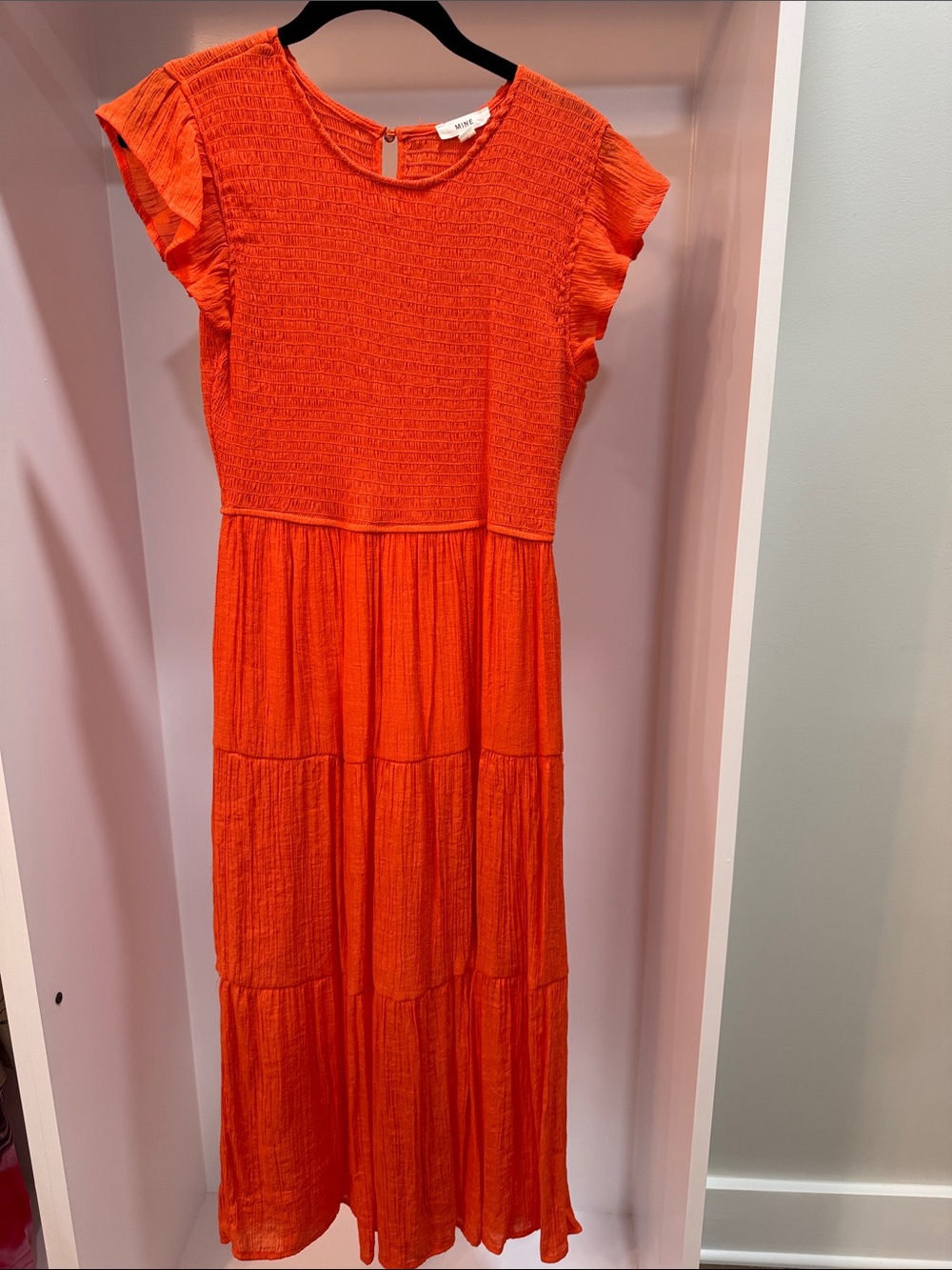 mine Bright Orange Ruffle-Sleeve Tiered Maxi Dress
